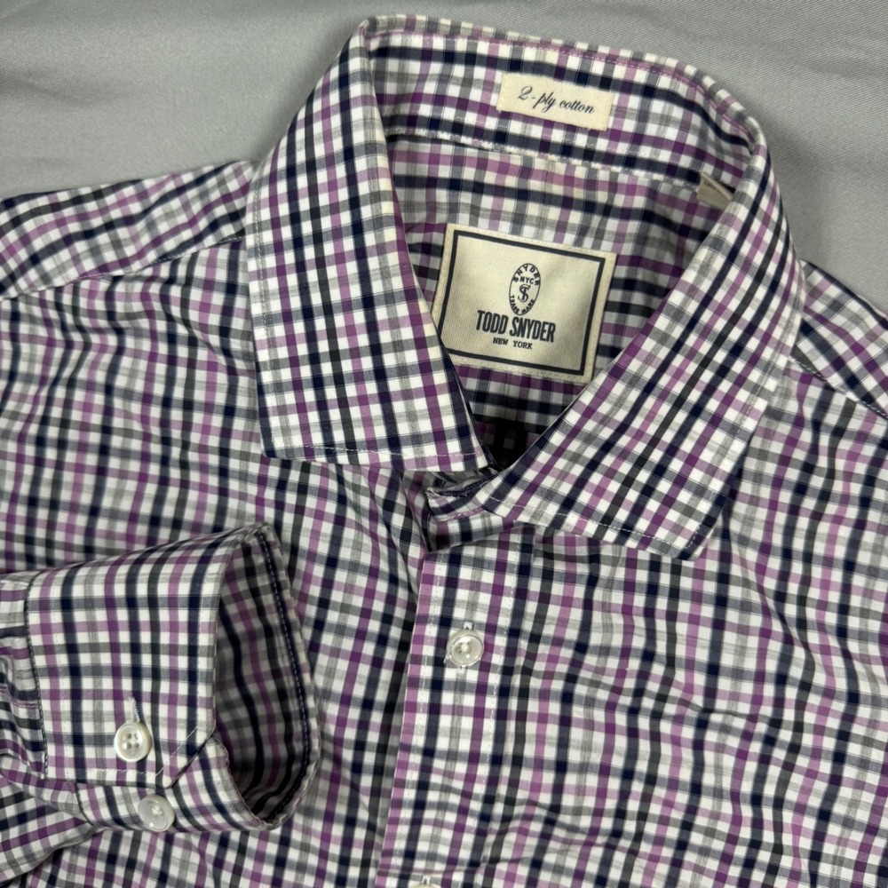 Todd Snyder 2-Ply Cotton Plaid Button Down Shirt Men's 15.5 34/35 Purple Preppy